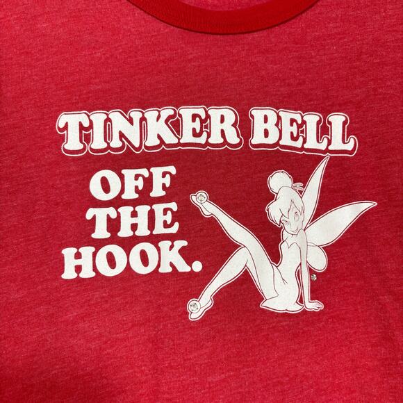Disney Tinkerbell T Shirt SMALL Red "Off the Hook" Casual Preppy Peter Pan - Picture 2 of 4